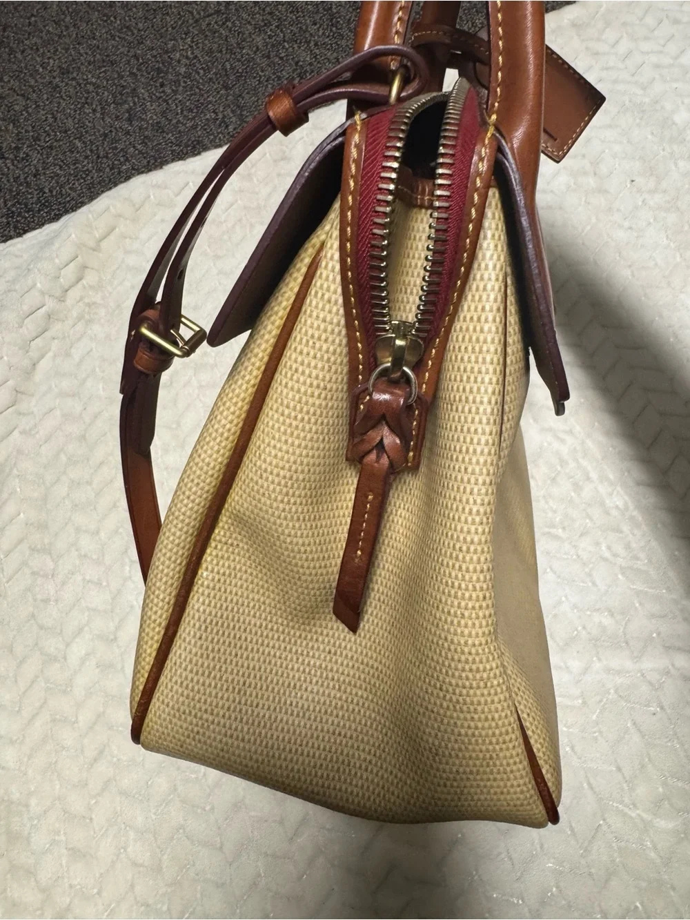 Dooney & Bourke Cream Satchel with Tan Leather Trim - Picture 4 of 15
